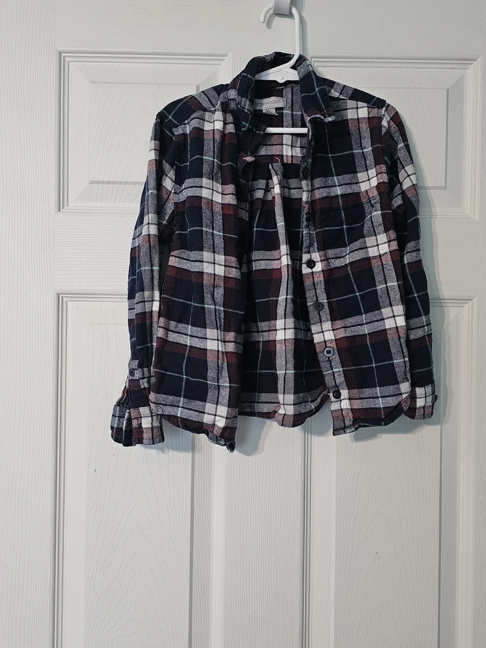 Casual Plaid Button-Down Shirt — Navy, Burgundy & White